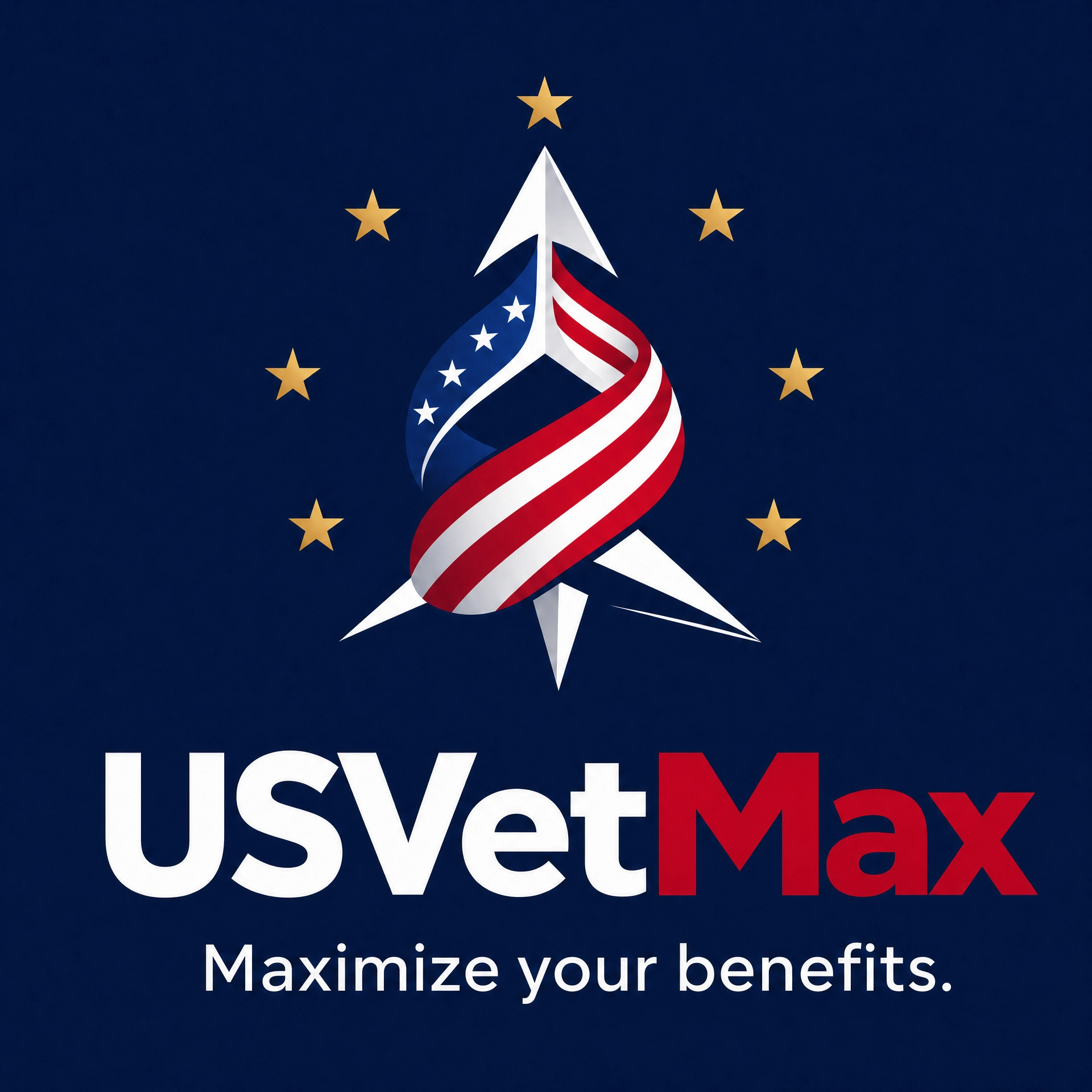 USVetMax — patriotic crest with American flag ribbon